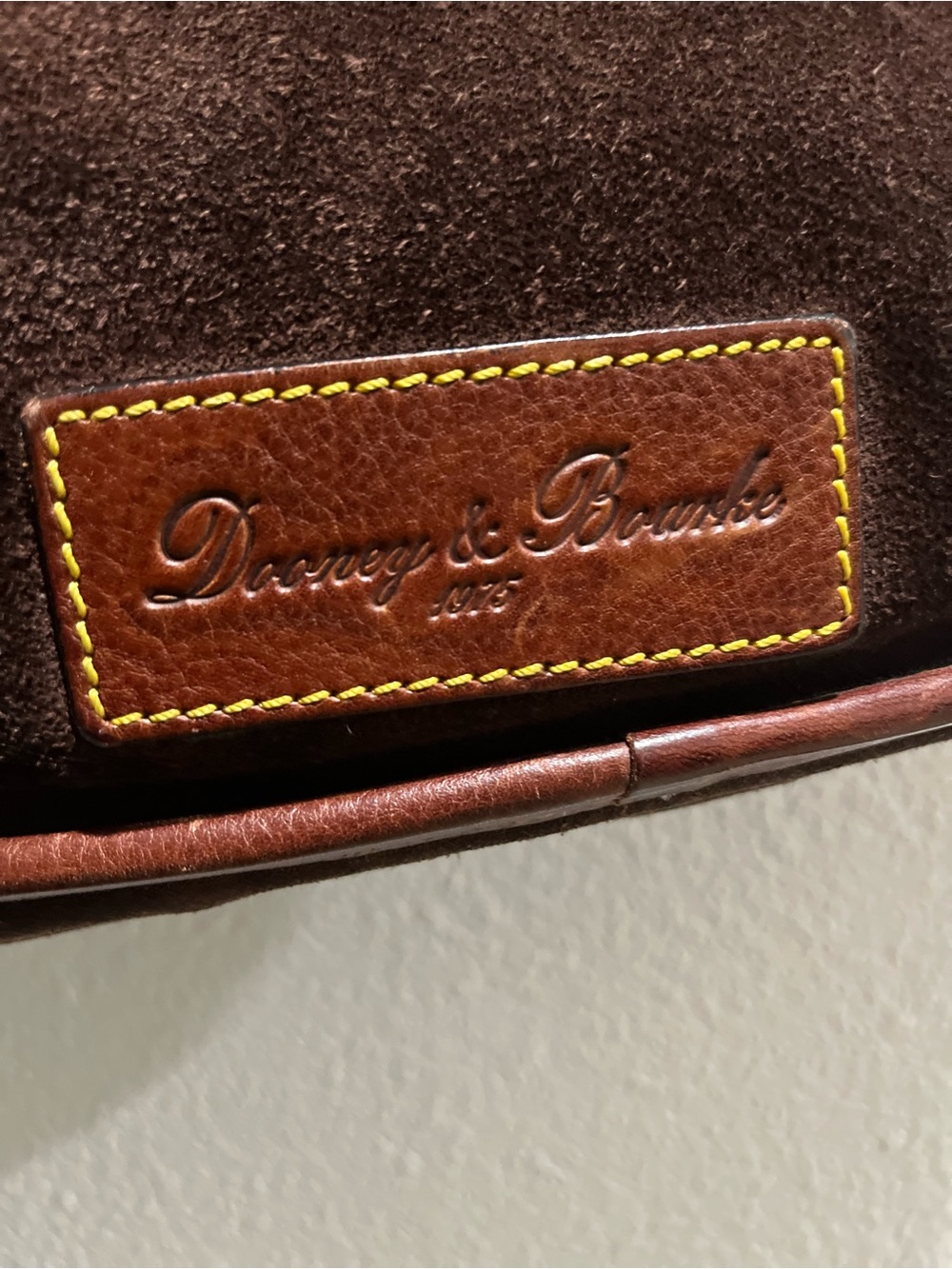 Vintage Dooney & Bourke Dark Brown Suede Crossbody with Tan Leather Accents - Picture 11 of 16